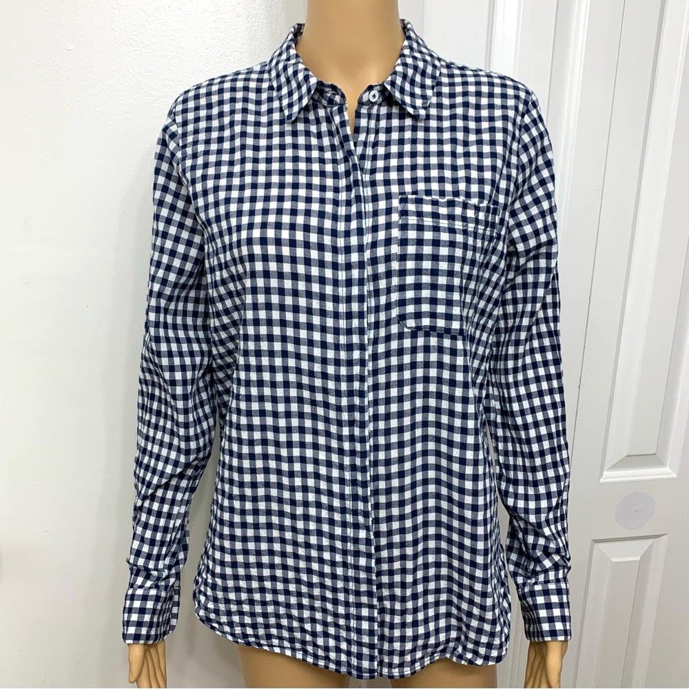 Two by Vince Camuto Gingham Navy/White Button Down Shirt women’s size S